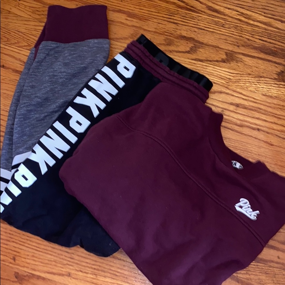 PINK maroon jogger and crew neck set